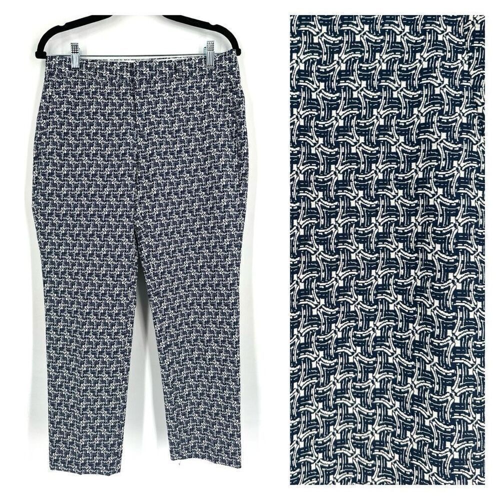 Banana Republic Geometric Avery Art Deco Mid-Rise Ankle Pants Blue‎ White Size 4